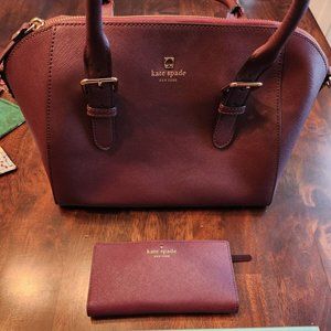 Kate Spade Medium Satchel Purse Parker with Matching Wallet Deep Burgundy